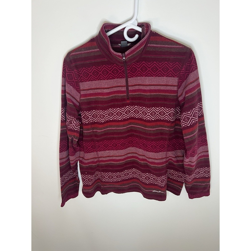Eddie Bauer Wm LG Pink 1/4 Zip Pink Aztec Pullover Jacket Hiking‎ Outdoor Camp